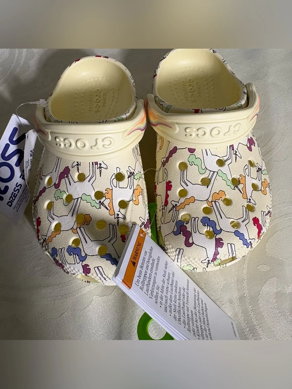 CROCS Kids Cream Unicorn-Print Clog with Rainbow Strap